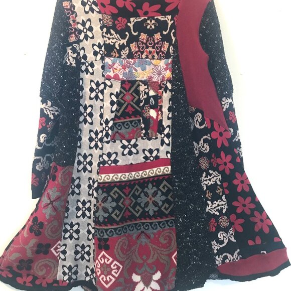 wool jersey jaquard tunic/dress women's M patchwork midi boho artto wear Retro - Picture 2 of 9